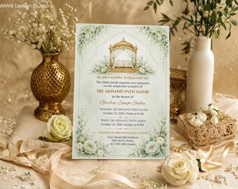 Sri Akhand Path Sahib Invitation Template | Editable Canva Template | Sikh Religious, Gurdwara Ceremony Invite | Download & Print