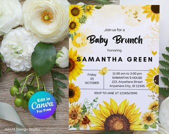 Sunflower Baby Brunch Invite: Editable Canva Template (Digital Download)