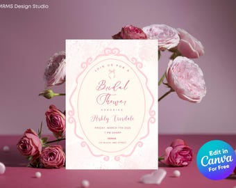 Pink Bow Bridal Shower Invitation | Canva Editable Template (Digital Download)
