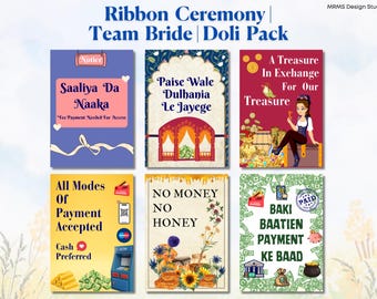 Indian Wedding Ribbon Ceremony Signs: Team Bride Props (PDF & PNG)