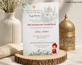 Sukhmani Sahib Path Birthday Invite Template for Boy | Canva Editable | Sikh Religious Invite (Digital Download) | Kid's Birthday Invite