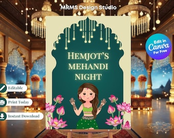 Mehandi-welkomstbord: bewerkbaar bord voor huwelijksnacht (digitale download)