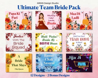 Borden Indiase trouwteam bruid: desi bruidsfeestrekwisieten (pdf en png)