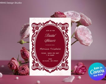 Burgundy Minimalist Bridal Shower Invite | Canva Editable Template (Digital Download)