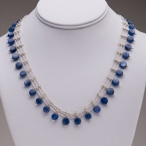 Three-Strand Necklace / Kyanite Gemstone Coin Beads / Sterling Silver / Cornflower Blue / Elegant Collar Necklace Ariene image 2