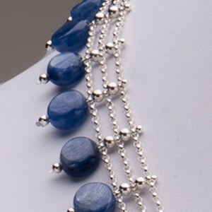 Three-Strand Necklace / Kyanite Gemstone Coin Beads / Sterling Silver / Cornflower Blue / Elegant Collar Necklace Ariene image 3