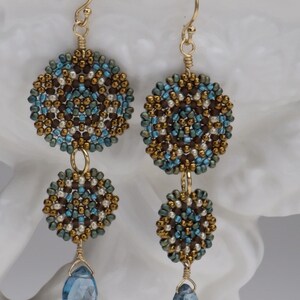 Beadwoven Double Mandala Earrings/London Blue Topaz Drops/Gold-Filled Earwires/Intricate Geometry/Temari Design/Lightweight Maren image 3