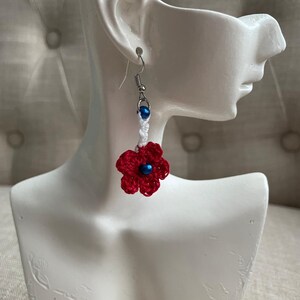 Red White Blue Crochet Earrings