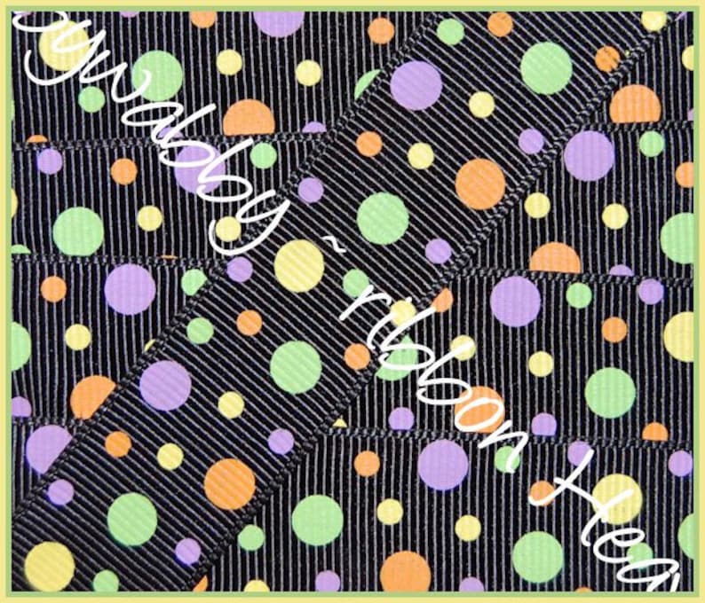7/8 Candy Dots Bright Colors on Black Grosgrain Ribbon 5 Etsy