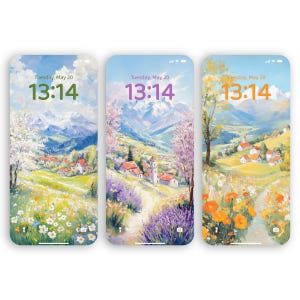 Kaufen Sie mehr Sparen Sie mehr | Digitale Tapete für iPhone und Android | Sofortdownload | Malerisches Bergdorf | Florale Landschaft