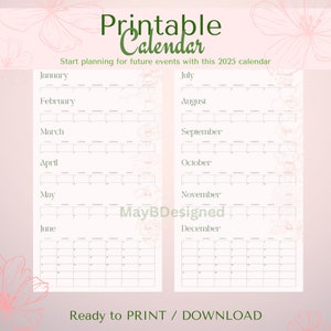 Kalender 2025 | Digitaler Download | PDF | Druckbar | Vertikal | Mit Geburtsblumen