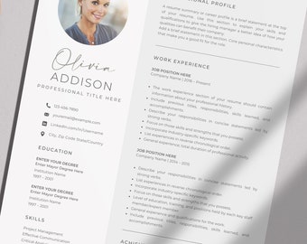 Modern Professional Resume Template for Word Pages and Canva Resume