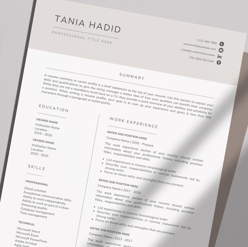 Apple Pages Resume Template | Modern Professional CV | Editable Clean ...