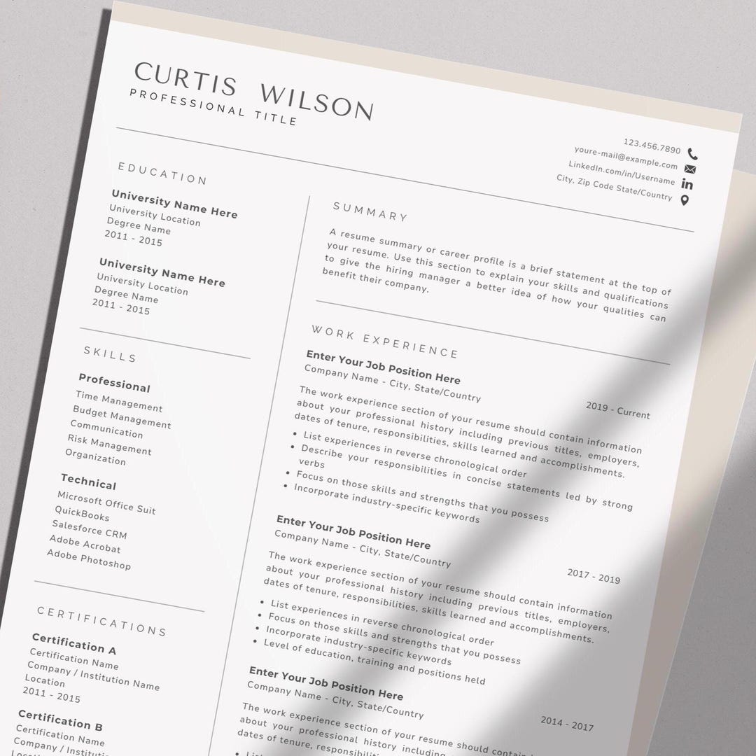 Google Docs Resume Template | Professional Modern Design | Instant ...
