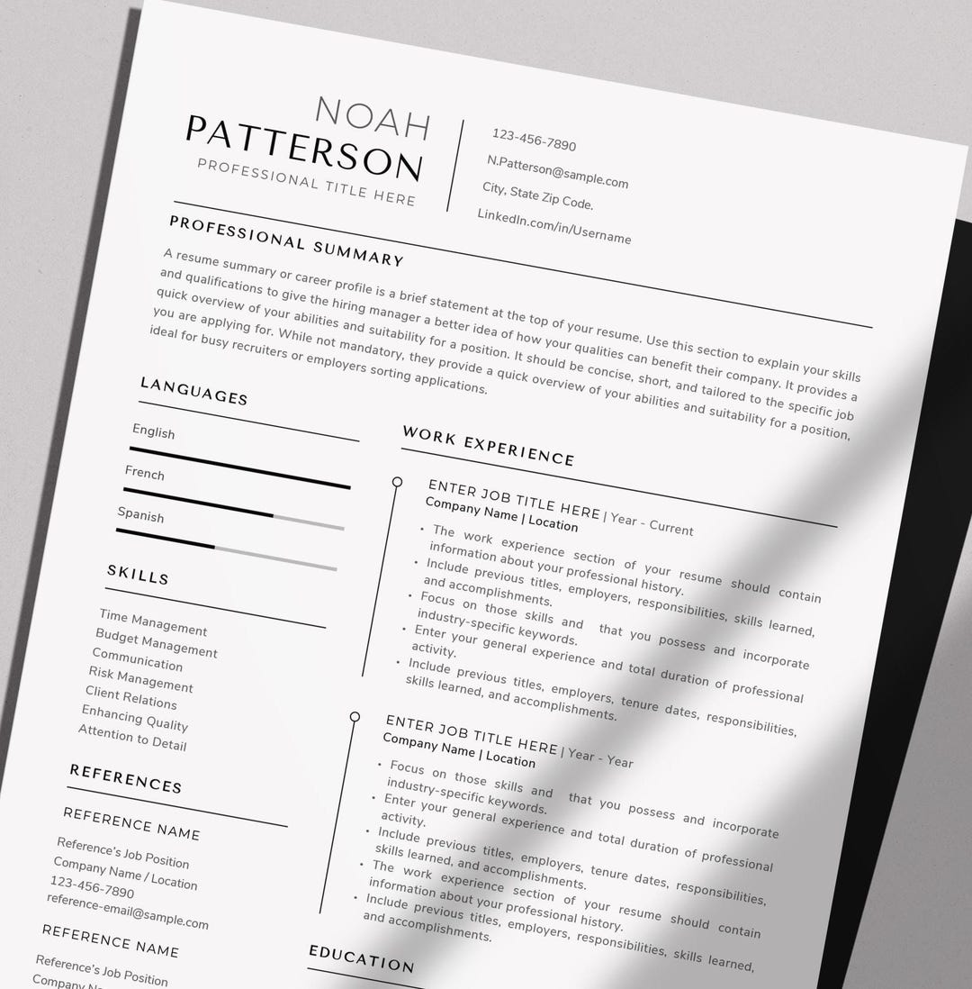 Word Resume Template | Modern CV Design | Instant Download - Etsy