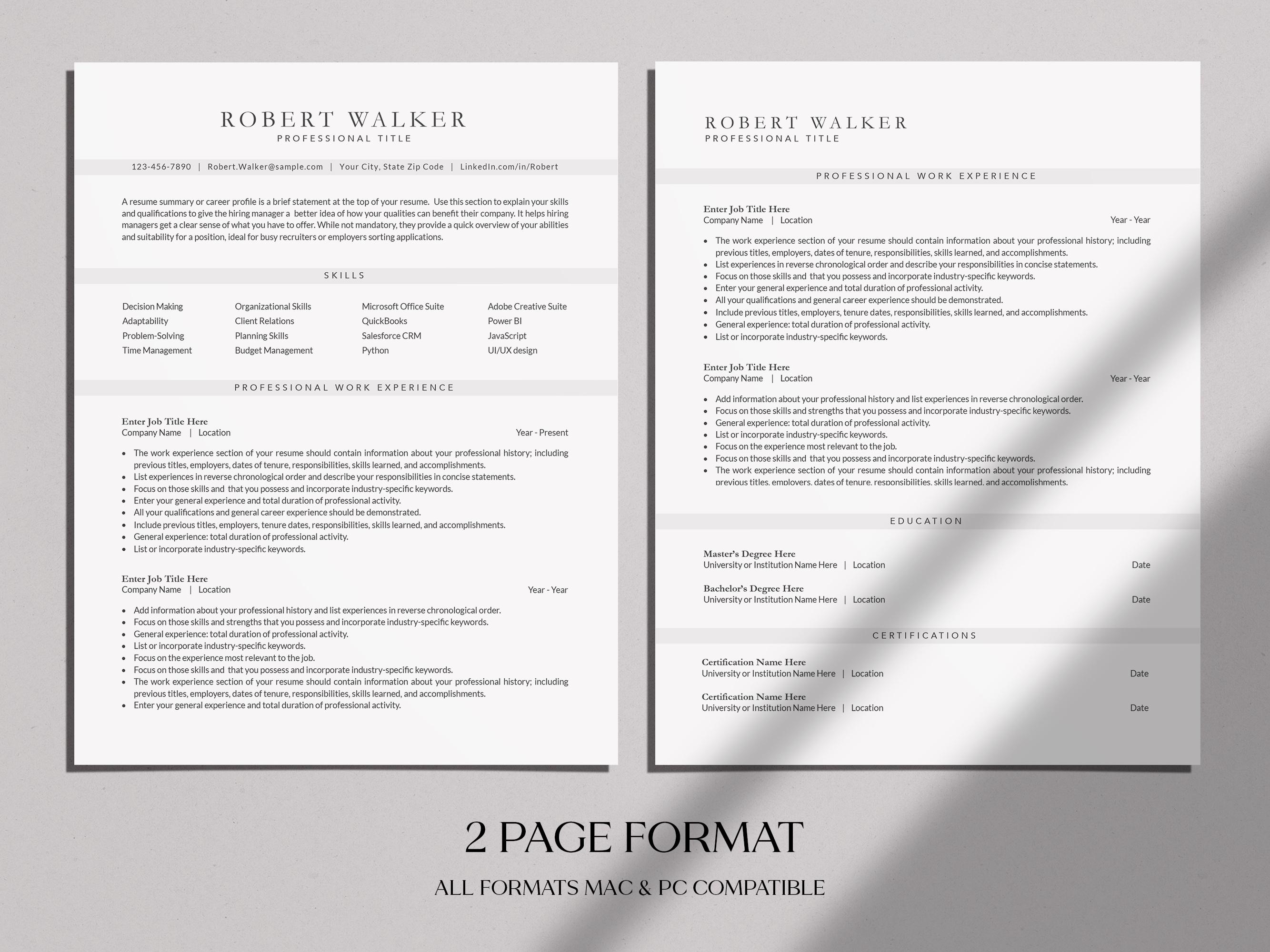 Word Ats-friendly Resume Template | Modern Professional CV | Editable ...