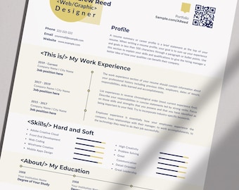 Modern Resume Template for Word, Apple Pages | Digital Download