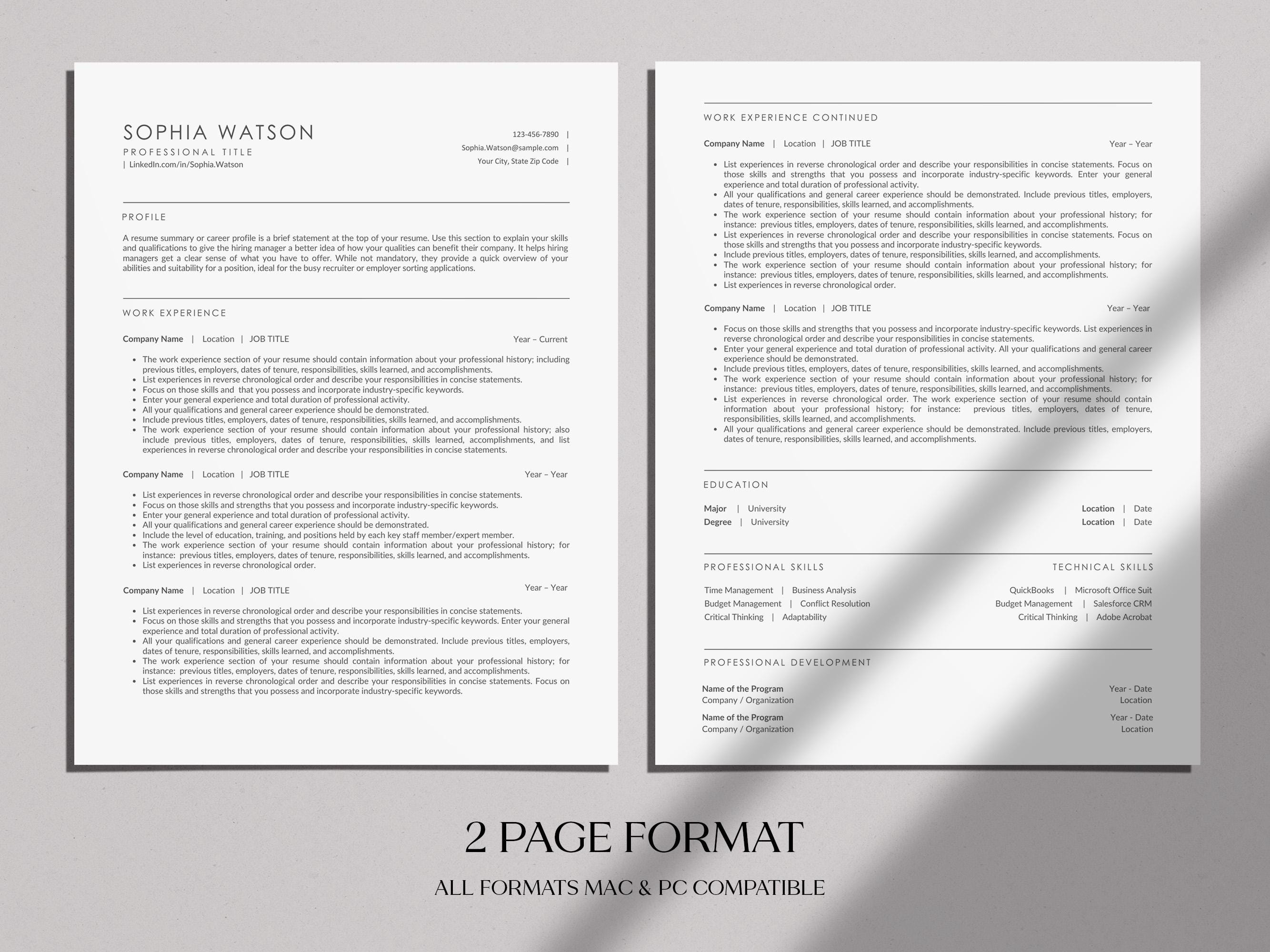 Ats-friendly Professional Resume | Apple Pages CV Template | Minimalist ...