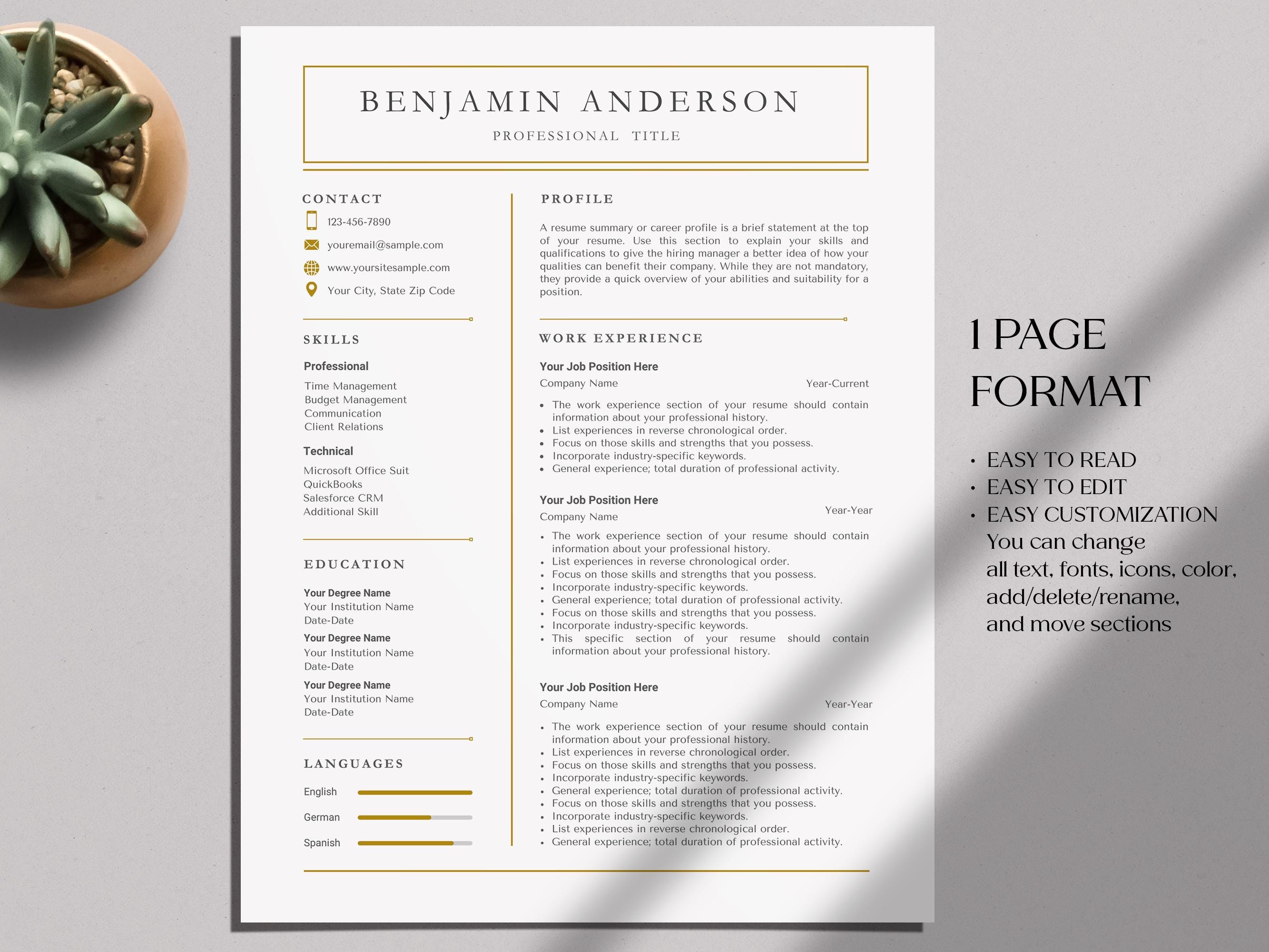 Apple Pages Resume Template | Modern Professional CV for Mac | Instant ...