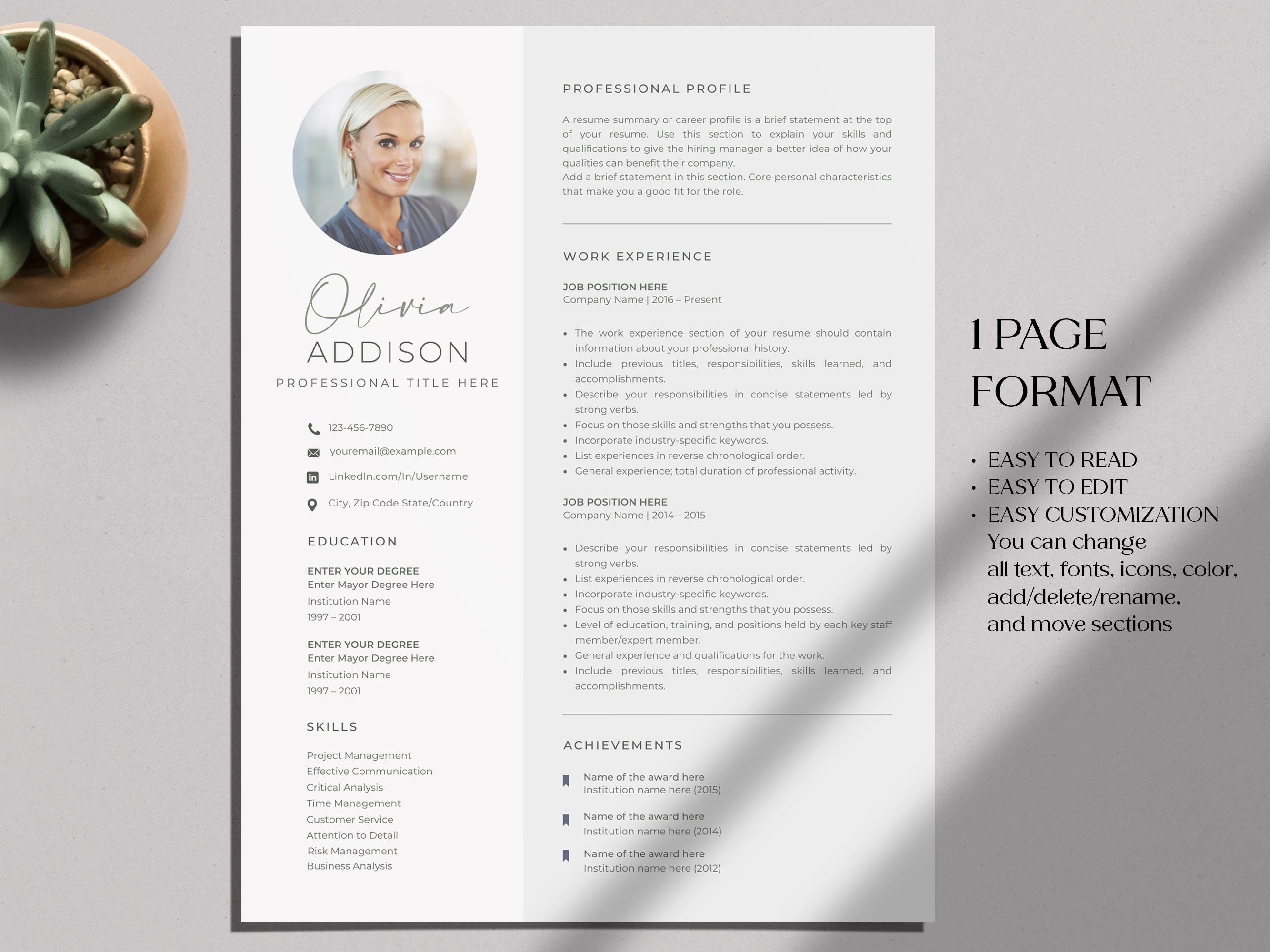 Apple Pages Resume | Modern CV Template With Photo | Editable ...
