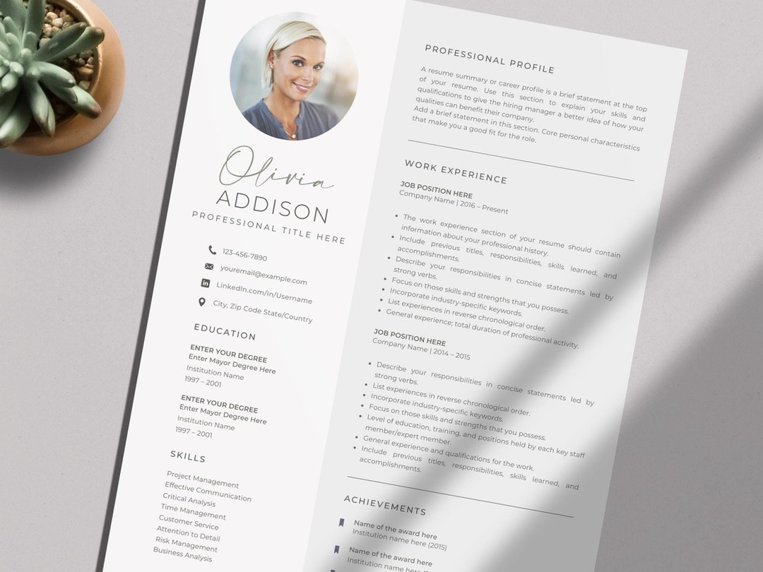 Clean Professional Resume Template for Word and Apple Pages | Instant ...