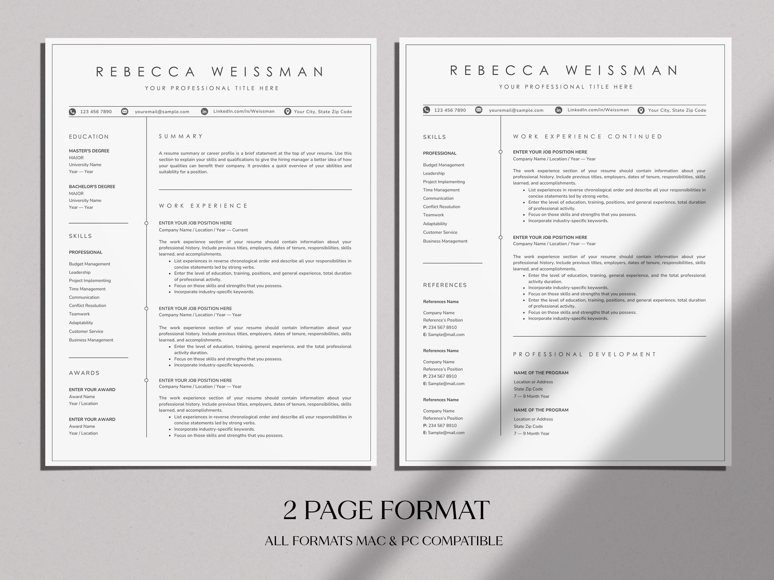 Simple Modern Resume Template | Word, Apple Pages & Google Docs ...