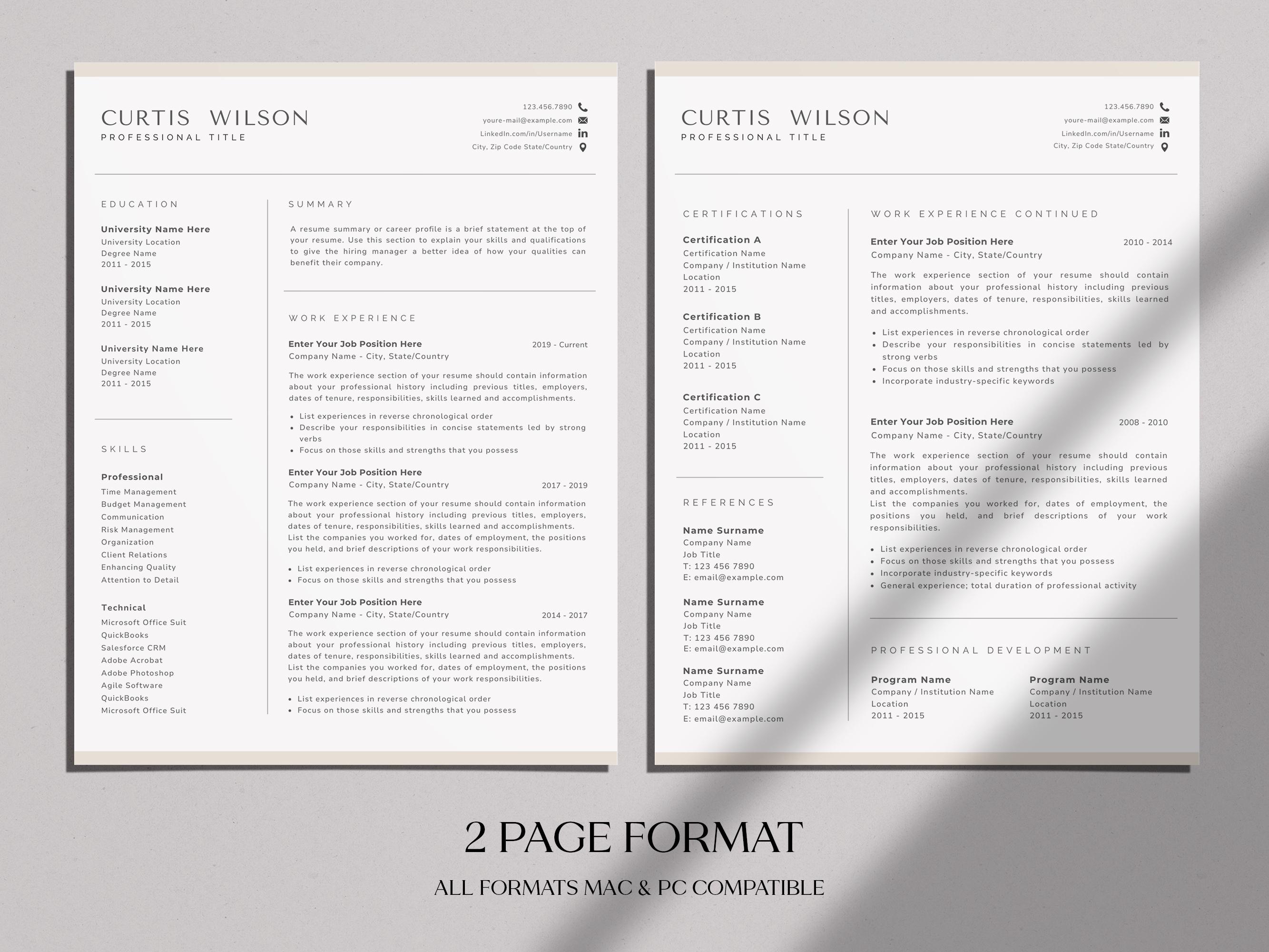 Google Docs Resume Template | Professional Modern Design | Instant ...