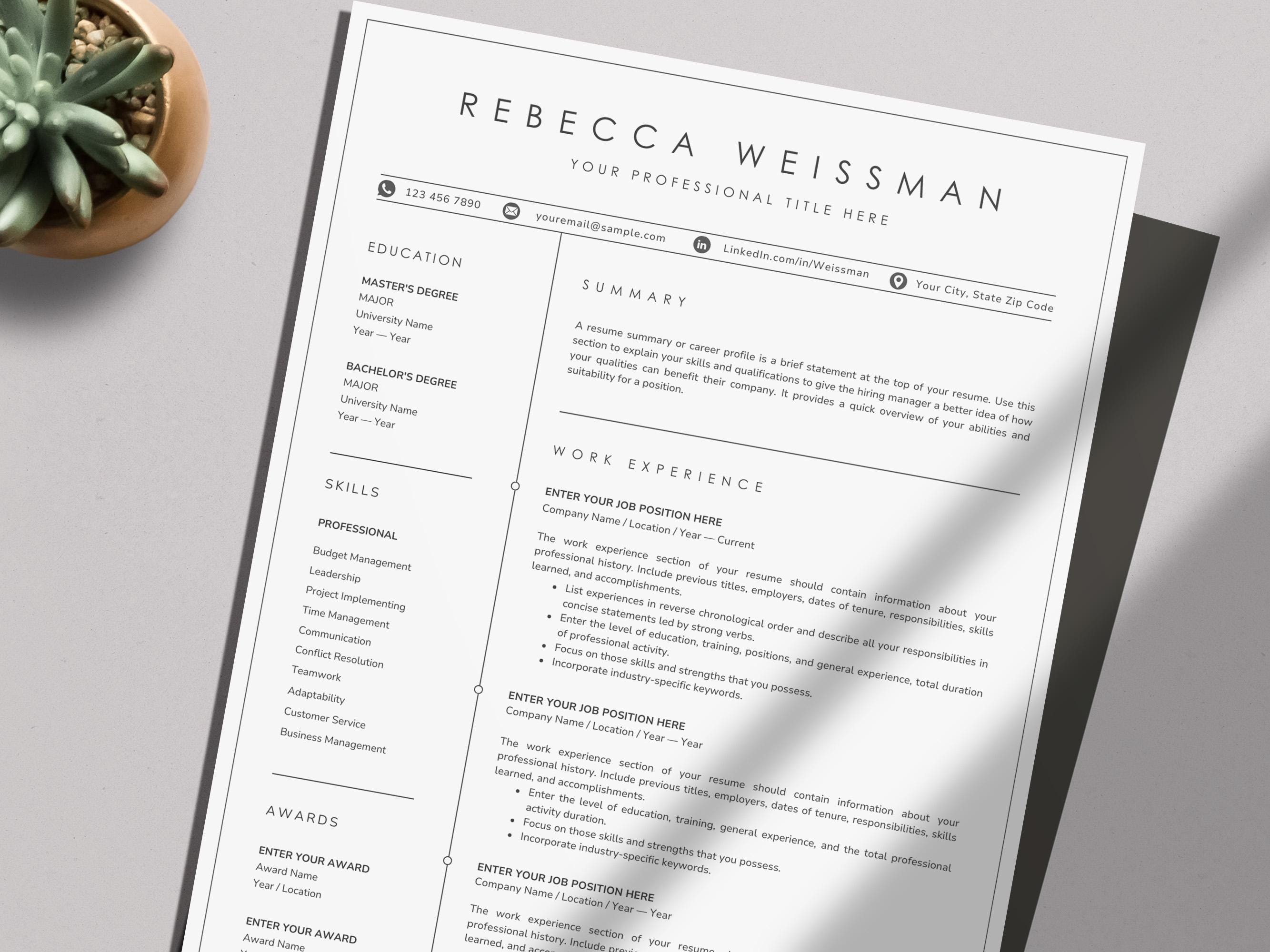 Apple Pages Resume Template | Modern Professional CV | Editable Resume ...