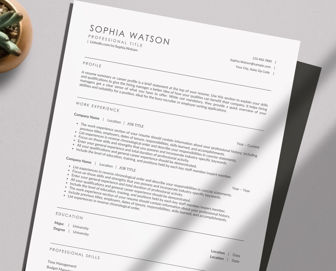 Ats-friendly Professional Resume | Apple Pages CV Template | Minimalist ...