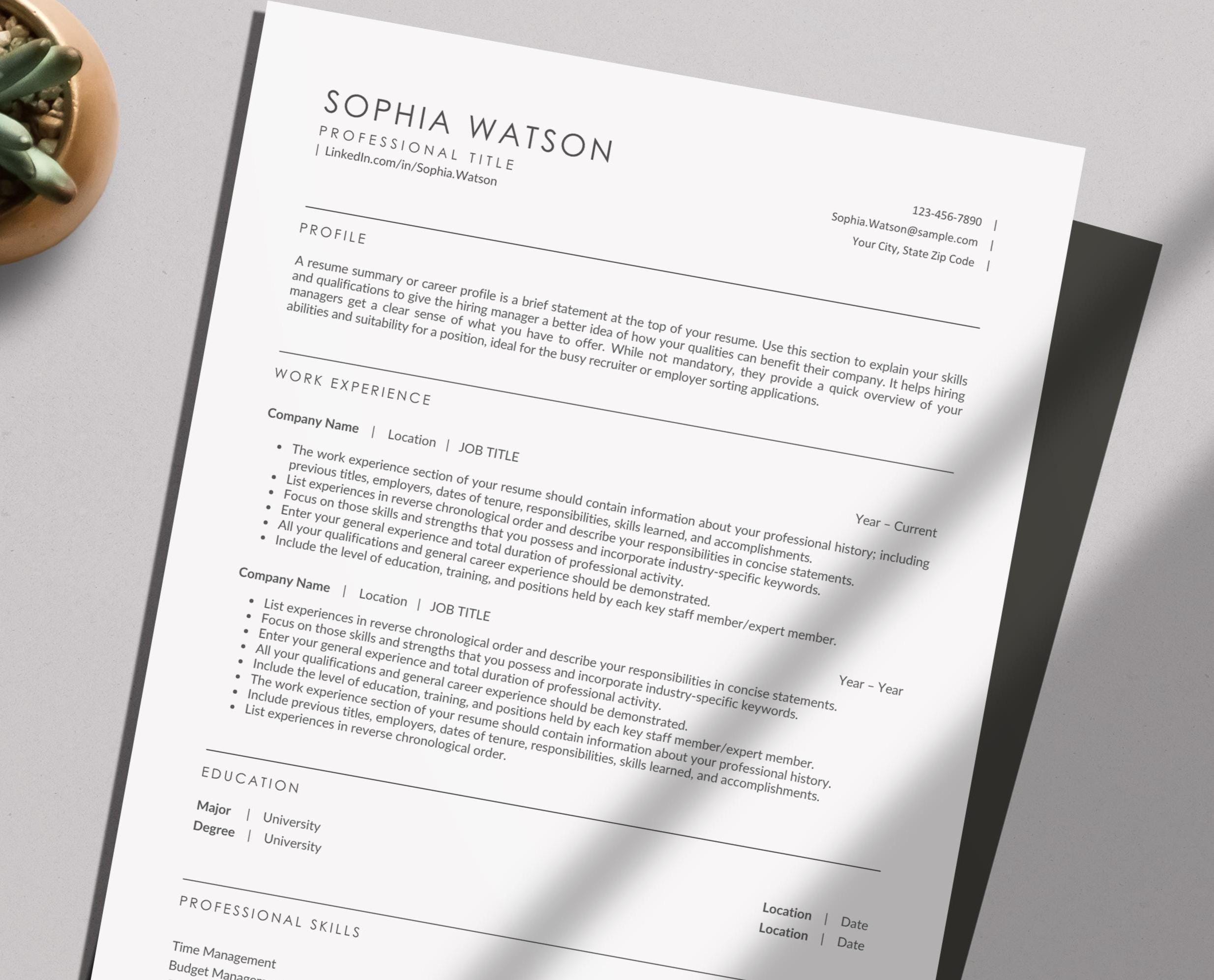 Ats-friendly Professional Resume | Apple Pages CV Template | Minimalist ...
