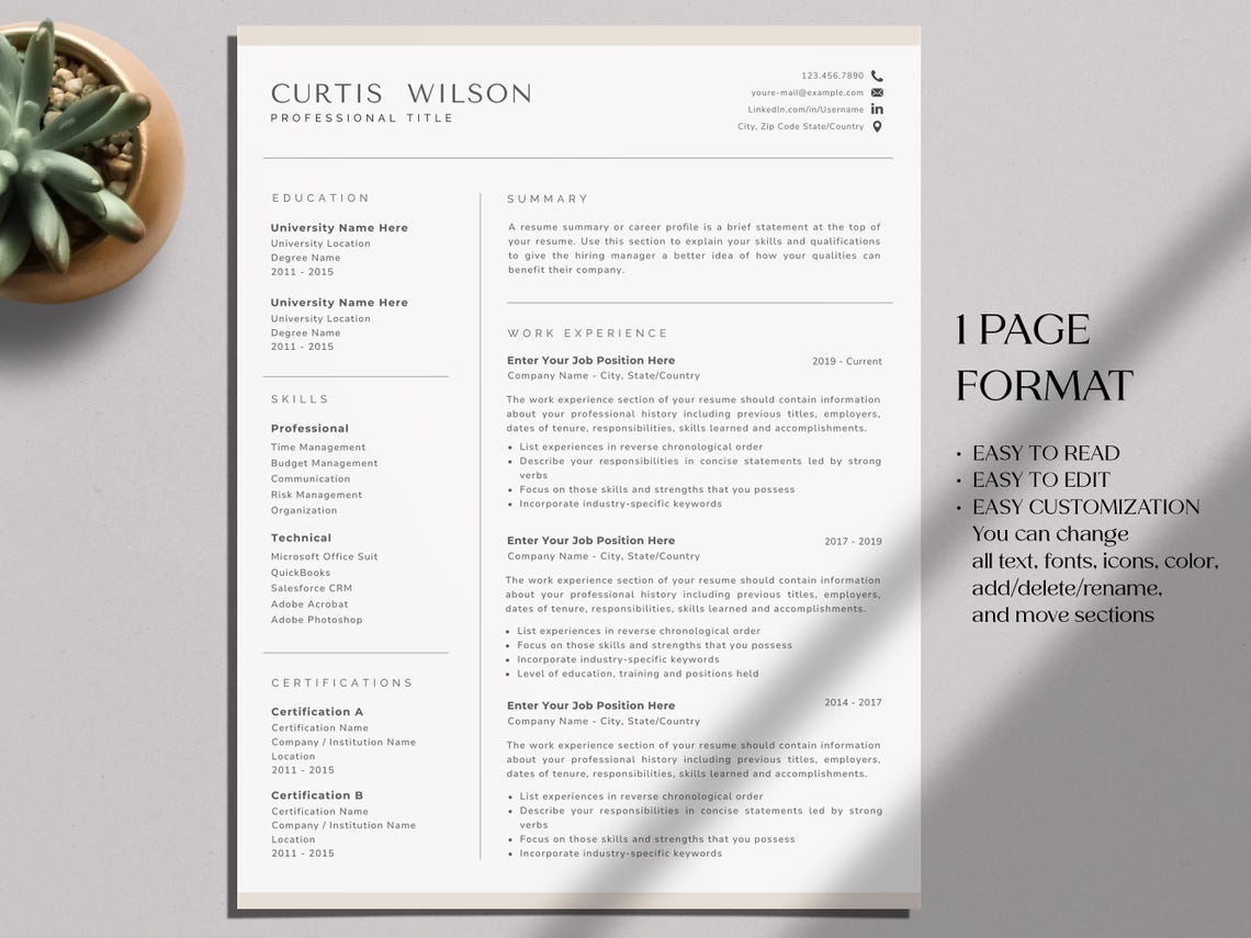 Google Docs Resume Template | Professional Modern Design | Instant ...