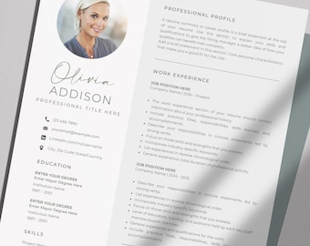 Word Resume with Picture | Modern Professional Resume Template | Word CV Template with Photo | Resume with Picture | Clean Modern Resume