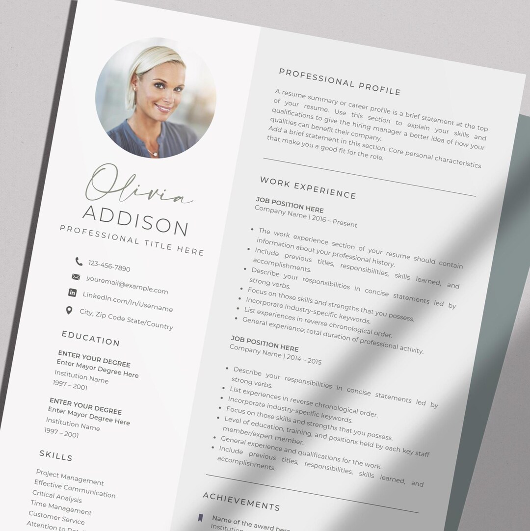Apple Pages Resume | Modern CV Template With Photo | Editable ...