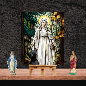 Impression de vitrail Notre-Dame de Champion, idée cadeau toile catholique pour Noël, cadeau de pendaison de crémaillère pour famille catholique, art de Marie