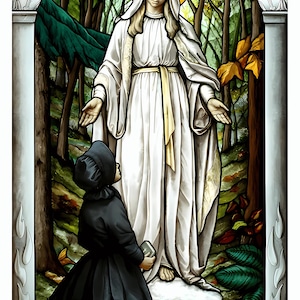 Nossa Senhora do Campeão Download digital, vitral católico, arte religiosa para tela de arte de parede ou adesivo para cartão comemorativo