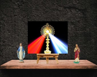 Canvasprint, religieuze kunst aan de muur, goddelijke barmhartigheid, eucharistie, monstrans, Jezus, decor van het huis, katholiek geschenk, christelijke kunst, spiritueel decor,