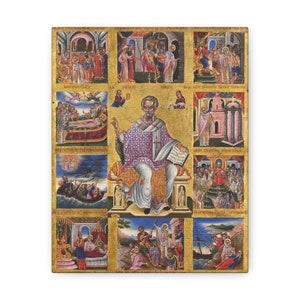 San Nicolás de Poulakis, siglo XVII. Impresión católica en lienzo para altar de oración en casa. Arte mural religioso para decoración del hogar. Idea de regalo.