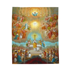 Catholic Mass Velveteen Blanket, Communion of the Saints, Religious Gift plush blankey, gift for her christmas birthday home decor