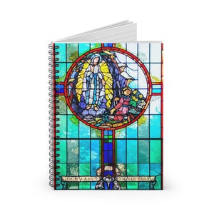 Unsere Dame von Lourdes Glasmalerei Journal, katholische Anbetung Journal Weihnachtsgeschenkidee, religiöses Notizbuch, christliches Tagebuch, marianische Kunst