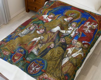Saint Stanislaus Plush Blanket, Traditional Catholic Blanket, Religious Blanket Gift, Velveteen Blankey, Polish saint