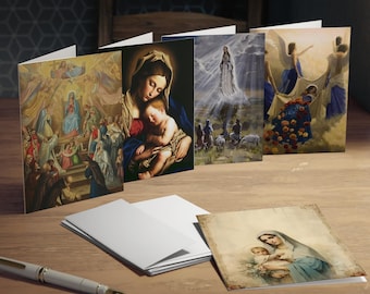 5 Marian Catholic Greeting Cards, Mary Art Birthday Anniversary Mother's Day Cards, Religious gift for Mom grandma wife girlfriend