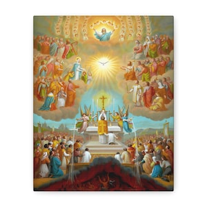 The Communion of the Saints Canvas, Catholic Mass Art, The Mass in Heaven and Earth Tridentine Catholic Print, Holy Souls All Souls Day