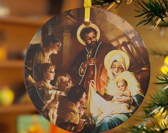 Nativity Scene Glass Ornament, Catholic Christmas Ornament Gift for mother wife grandma, Catholic tree trimming