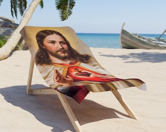 Sacred Heart of Jesus Beach Towel, Religious Towel for Beach Days, Jesus Christ Artwork Towel, Summer Vibes, Faith-Inspired Gift