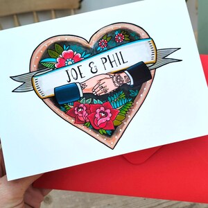 Cartão de casamento personalizado com tatuagem gay, aniversário, dia dos namorados, casal alternativo descolado, lésbico, casamento inclusivo