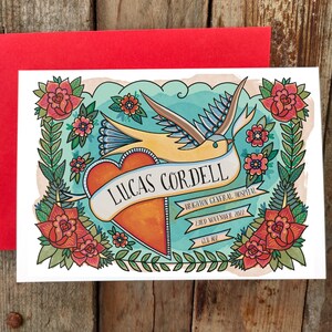 Biglietto per la nascita di un neonato/neonato, bambina/biglietto d'auguri di benvenuto per la nascita di un neonato/uccello art