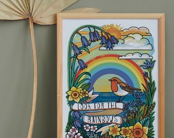 Look For Rainbows Art Print | Positive Quote Nautical, Look For The Rainbows In Life Art Print | A4 or A3 Size Digital Print