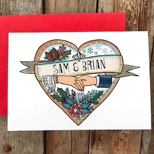 Cartão de casamento personalizado para o inverno, casamento festivo de Natal, cartão de noivado – adicione seus próprios nomes. Para o casal especial