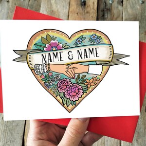 Tarjeta personalizada de boda de verano para personas del mismo sexo, gays o lesbianas, aniversario, compromiso o San Valentín. Añade tus nombres. Recuerdo.