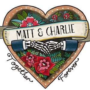 Personalised Till Death Skeleton Couple Card, Wedding, Valentines Day Add your own names. Alternative cool couple, Together Forever Male & Male
